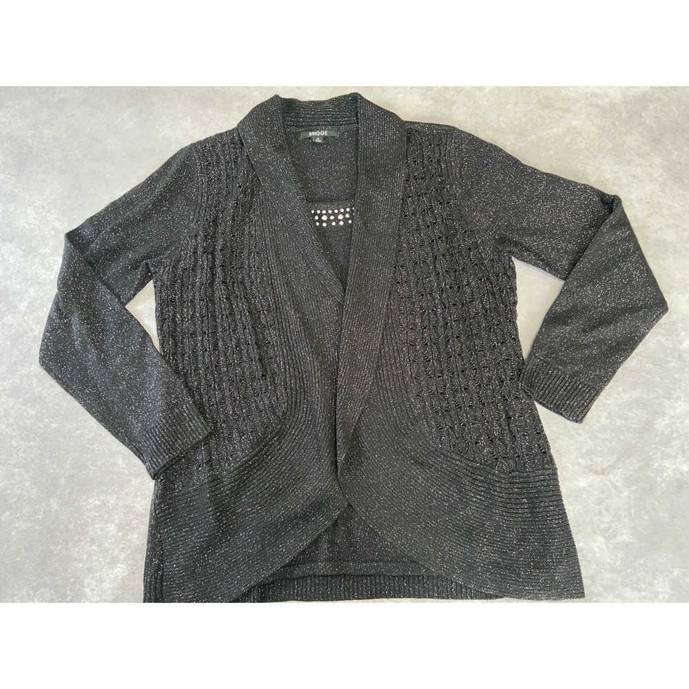 Briggs Cardigan Sweater Womens Medium Black Pink Metal Thread & Bling Size M